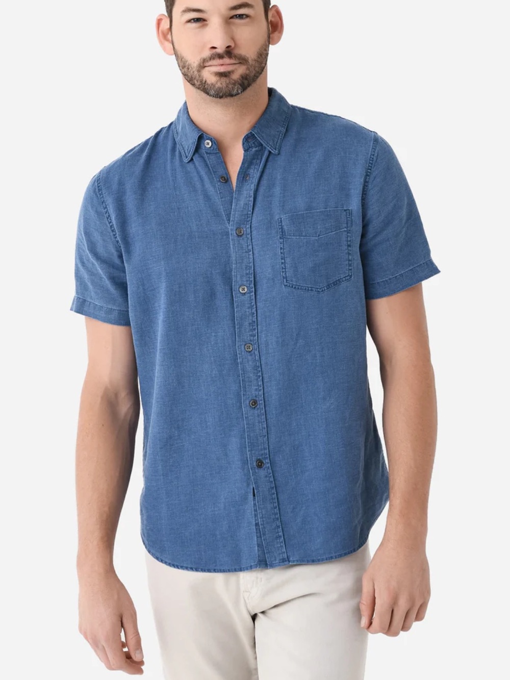 Rails Paros Button-Down Shirt Blue Short Sleeve Linen Size Medium Lightweight